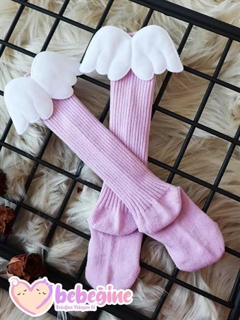 Lila Renkli Melek Kanadı Figürlü Bebek Dizaltı Çorap