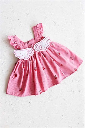 Pembe Renkli Askılı, Melek Kanatlı Kız Bebek Elbise