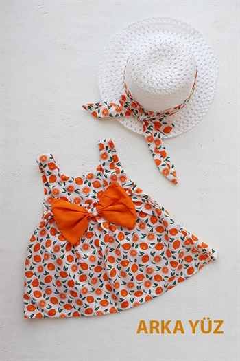 Portakal Desenli Askılı ve Şapkalı Bebek Takım Elbise