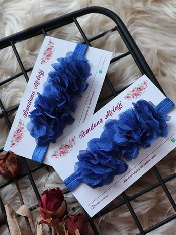Saks Mavisi Renkli Çiçek Bant