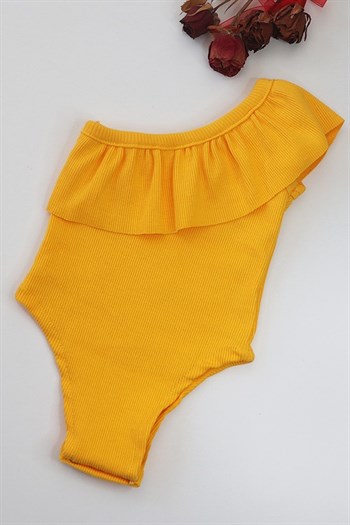 Sarı Renkli Ribana Tek Kol Fırfırlı Bebek Zıbın