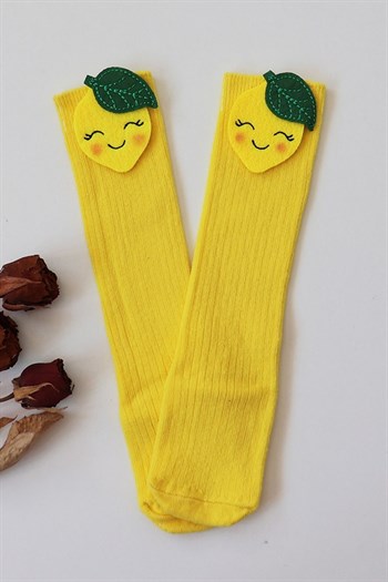 Sevimli Limon Figürlü Bebek Dizaltı Çorap