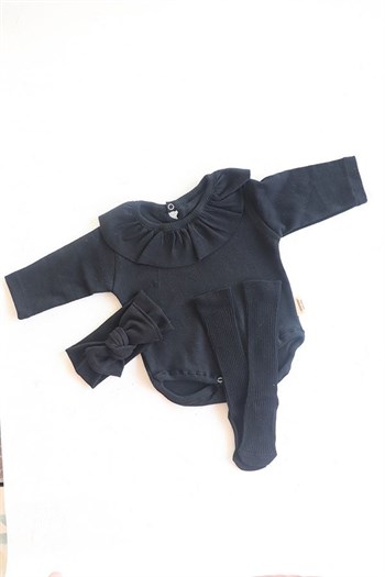 Siyah Renkli Bebek Uzun Kollu Zıbın Takımı
