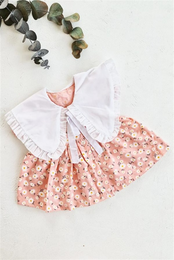 Somon Renkli Papatya Kız Bebek Elbise	