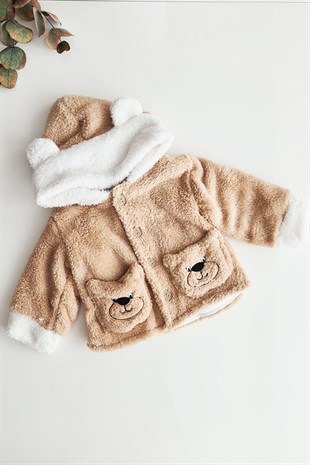 Açık Kahve Renkli Peluş Unisex Bebek Teddy Kışlık Ceket