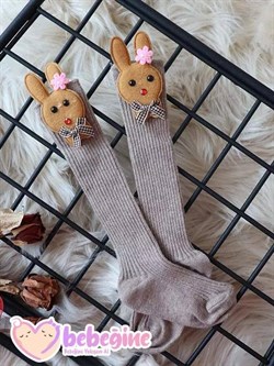 Bej Renkli Tavşan Figürlü Bebek Dizaltı Çorap