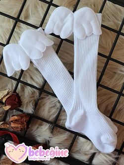Beyaz Renkli Melek Kanadı Figürlü Bebek Dizaltı Çorap
