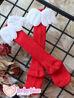 Kırmızı Renkli Melek Kanadı Figürlü Bebek Dizaltı Çorap