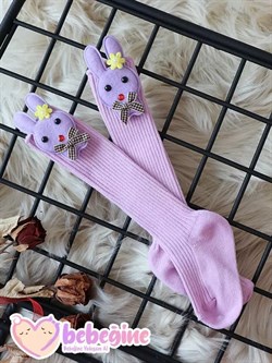 Lila Renkli Tavşan Figürlü Bebek Dizaltı Çorap