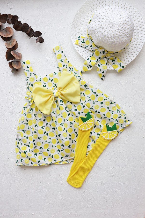 Limon Desenli Askılı ve Şapkalı Bebek Takım Elbise Özel Set