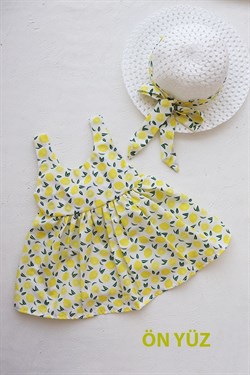 Limon Desenli Askılı ve Şapkalı Bebek Takım Elbise