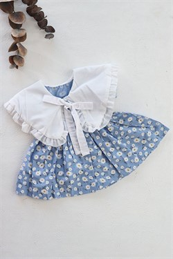 Mavi Renkli Papatya Kız Bebek Elbise