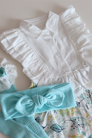 Mint Renkli Kız Bebek Barcelona Elbise Özel Set