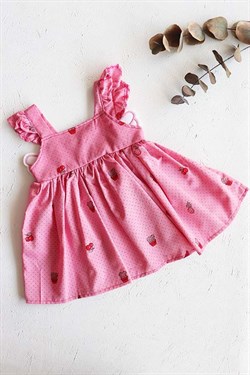 Pembe Renkli Askılı, Melek Kanatlı Kız Bebek Elbise