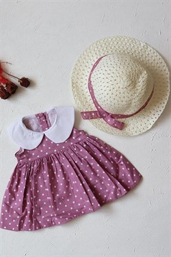 Pembe Renkli Puanlı ve Şapkalı Bebek Takım Elbise