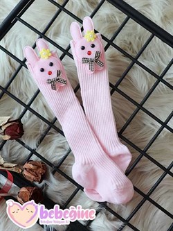 Pembe Renkli Tavşan Figürlü Bebek Dizaltı Çorap
