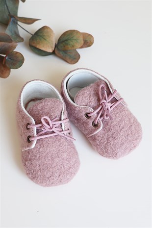 Pudra Renkli Tüylü Bebek Teddy Makosen Ayakkabı