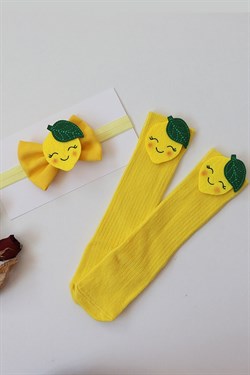 Sevimli Limon Figürlü Dizaltı Çorap ve Bant Takımı
