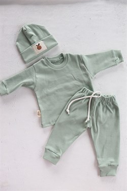 Yeşil Renkli Unisex Bebek Bereli Kışlık Eşofman Takımı