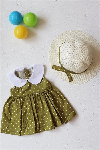 Yağ Yeşili Renkli Şapkalı Bebek Takım Elbise