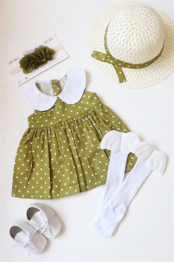 Yağ Yeşili Renkli Şapkalı Bebek Takım Elbise Seti