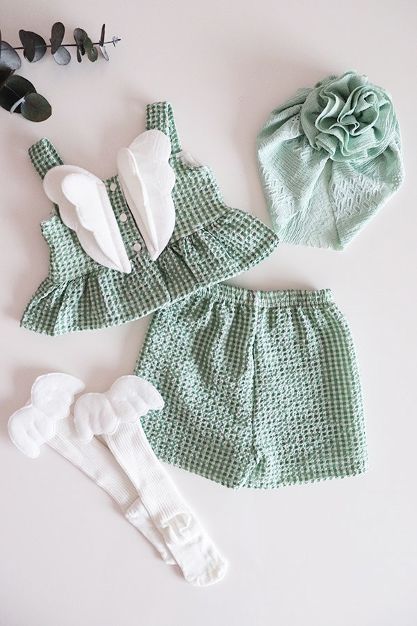 Yeşil Renkli Melek Kanatlı Potikareli Bebek Crop Takım Özel Set